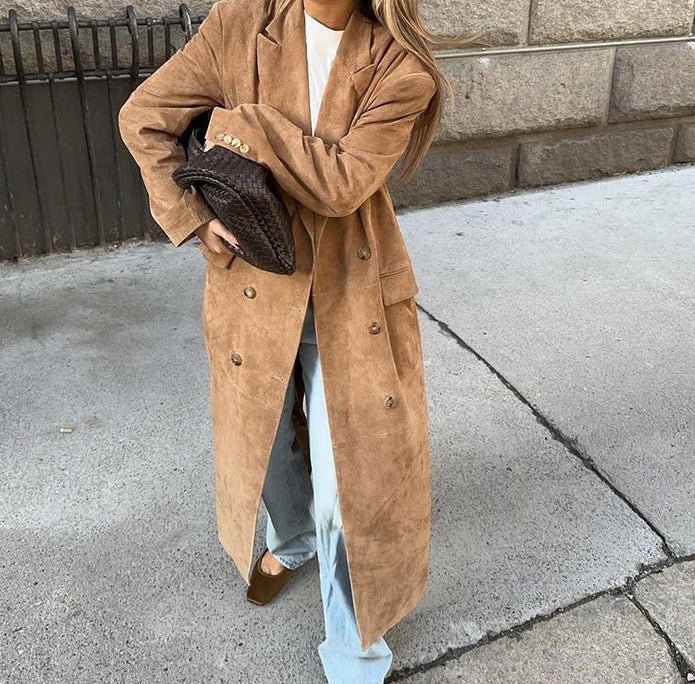 Constance Elegant Leather Trench Coat in Brown