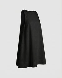 Constance Elegant Linen Dress with Sleeveless in Black