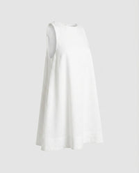 Constance Elegant Linen Dress with Sleeveless in White