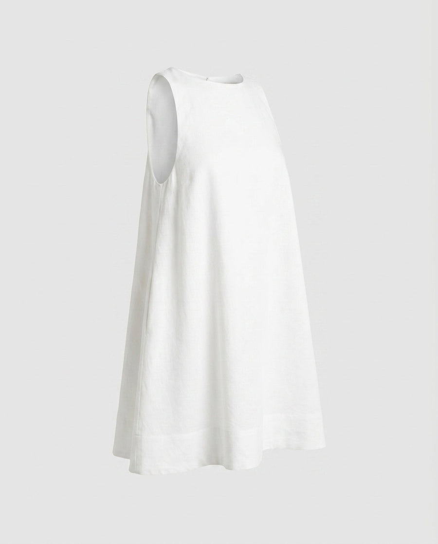 Constance Elegant Linen Dress with Sleeveless in White