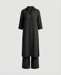 Constance Linen Maxi Dress with Button Front in Black