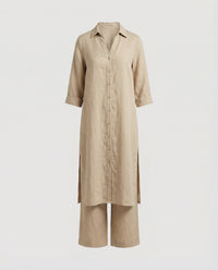 Constance Linen Maxi Dress with Button Front in Brown