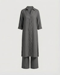 Constance Linen Maxi Dress with Button Front in Grey
