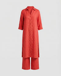 Constance Linen Maxi Dress with Button Front in Red