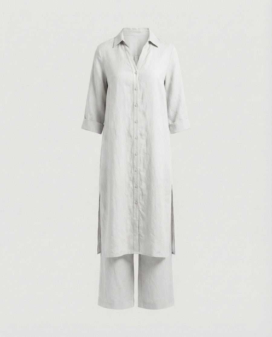 Constance Linen Maxi Dress with Button Front in White