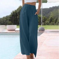 Constance Linen Trousers with Elastic Waist and Pockets
