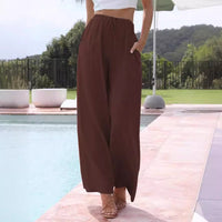 Constance Linen Trousers with Elastic Waist and Pockets