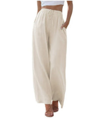 Constance Linen Trousers with Elastic Waist and Pockets in Cream