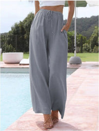 Constance Linen Trousers with Elastic Waist and Pockets in Grey