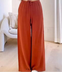 Constance Linen Trousers with Elastic Waist and Pockets in Orange