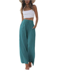 Constance Linen Trousers with Elastic Waist and Pockets in Pfauenblau