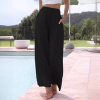 Constance Linen Trousers with Elastic Waist and Pockets