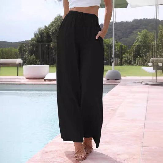 Constance Linen Trousers with Elastic Waist and Pockets
