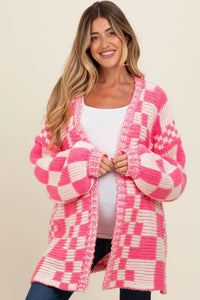 Cora Casual Knit Cardigan with Oversized in Pink