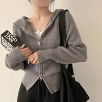 Cora Casual Knit Cardigan with Zip Front and Hood