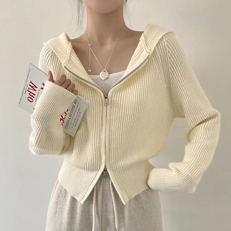 Cora Casual Knit Cardigan with Zip Front and Hood