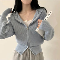 Cora Casual Knit Cardigan with Zip Front and Hood