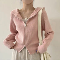 Cora Casual Knit Cardigan with Zip Front and Hood