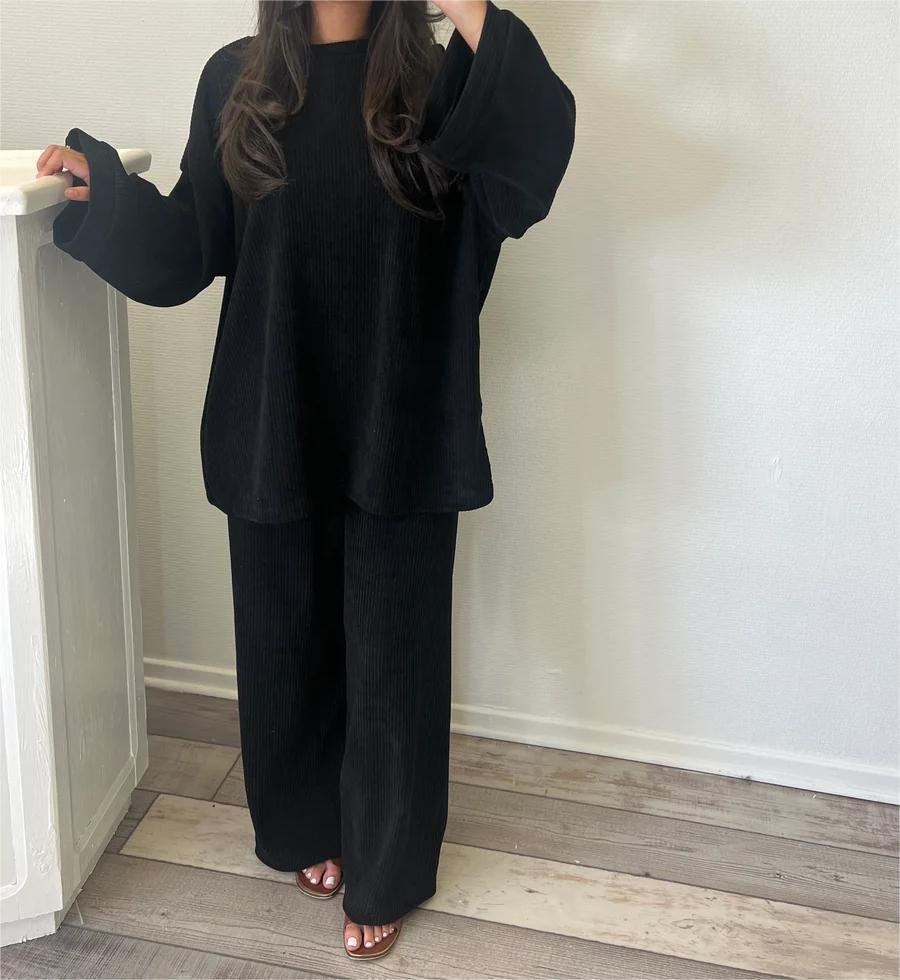 Cora Casual Knit Suit in Black