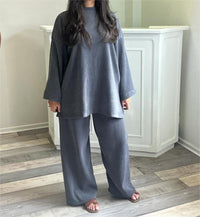 Cora Casual Knit Suit in Grey Blue