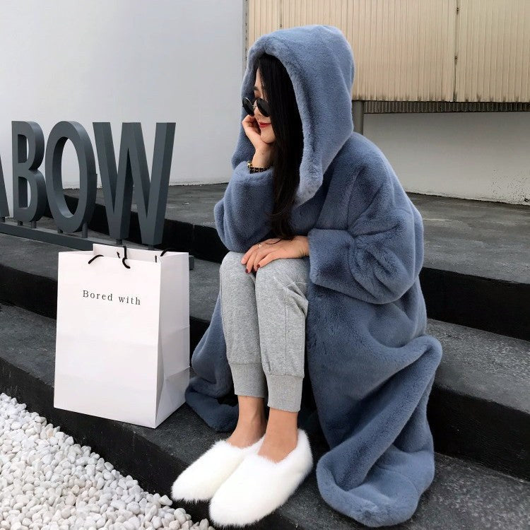 Cora Coat with Hood in Dunstblau