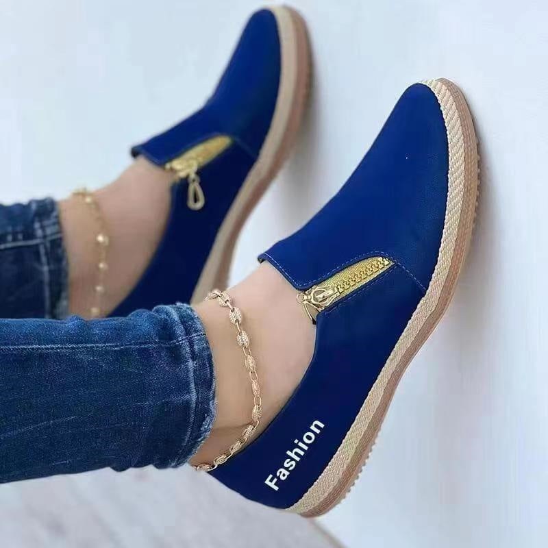 Cora Elegant Shoes with Zip Front in Blue