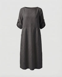 Cora Linen Blend Midi Dress in Black