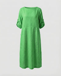 Cora Linen Blend Midi Dress in Green