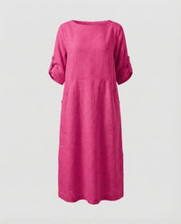 Cora Linen Blend Midi Dress in Magenta