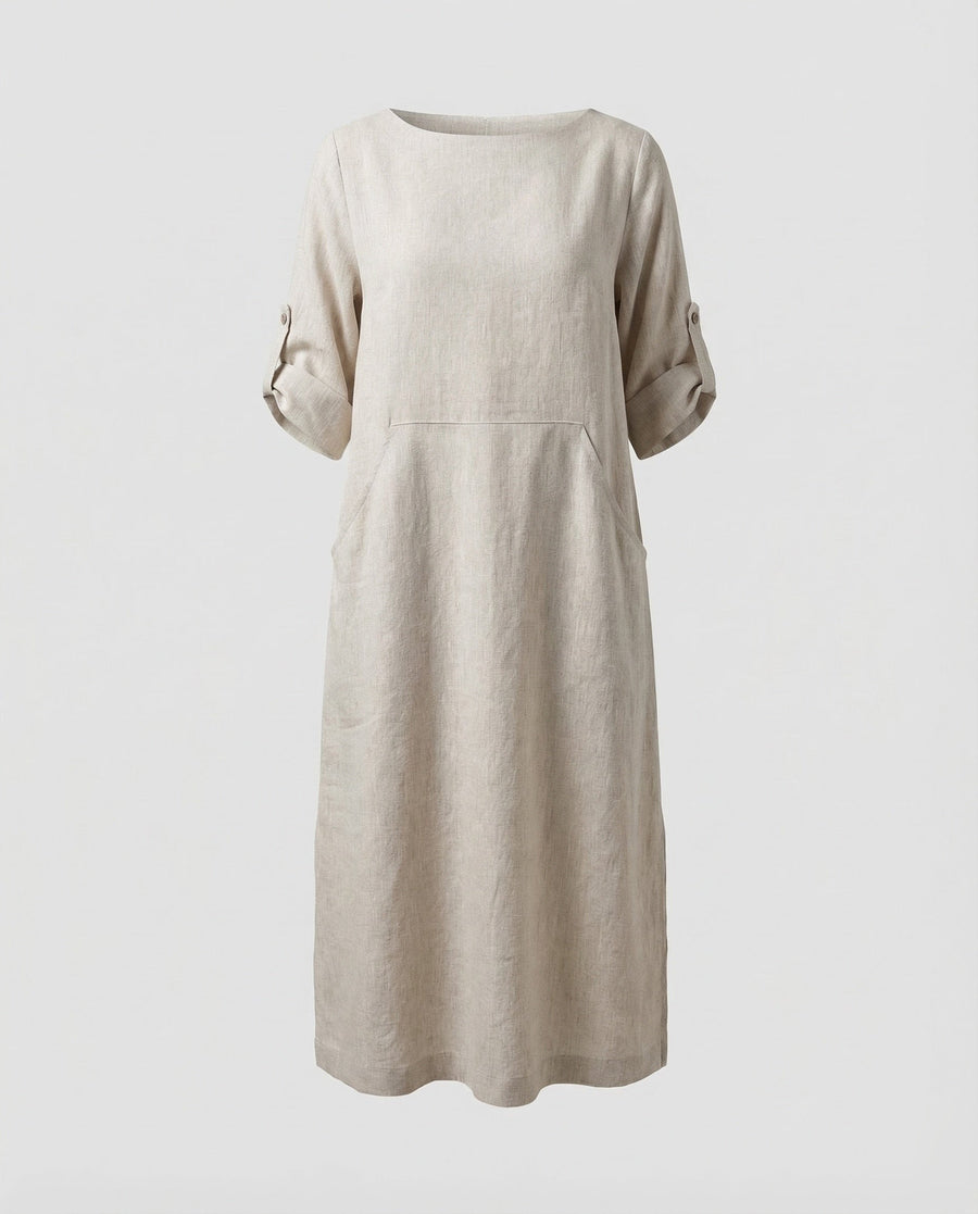 Cora Linen Blend Midi Dress in White