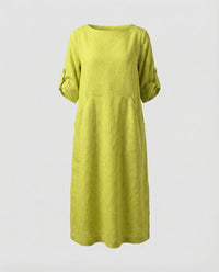 Cora Linen Blend Midi Dress in Yellow