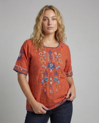 Cora Linen Tunic with Crew Neck