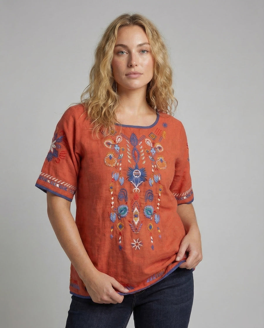 Cora Linen Tunic with Crew Neck