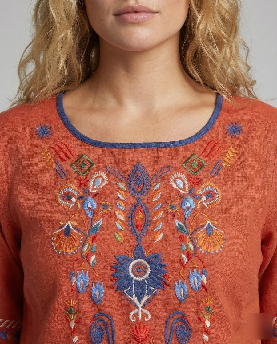 Cora Linen Tunic with Crew Neck
