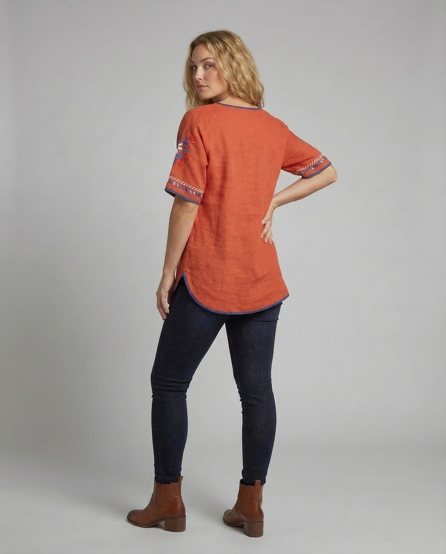 Cora Linen Tunic with Crew Neck