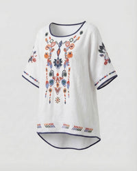Cora Linen Tunic with Crew Neck in White