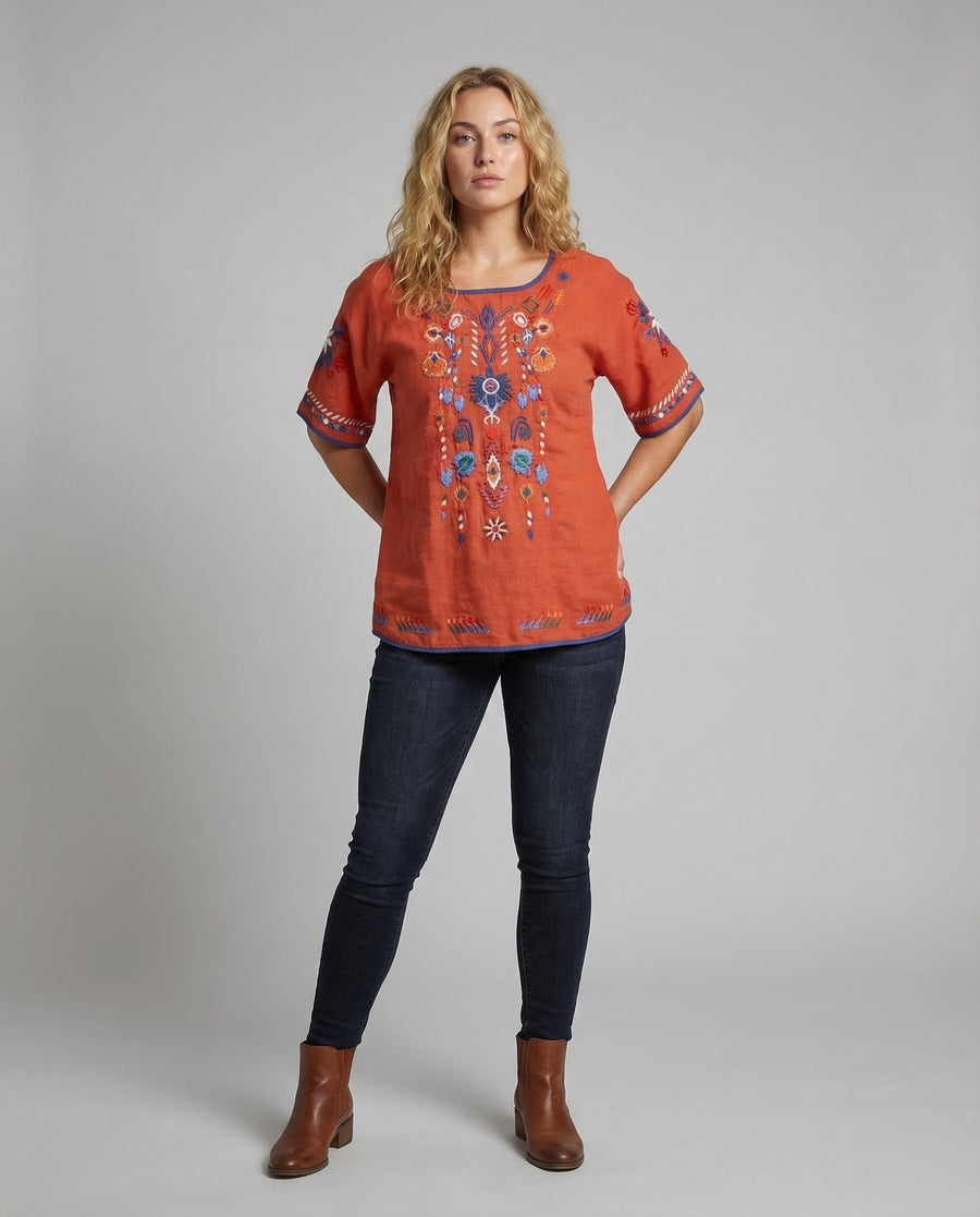Cora Linen Tunic with Crew Neck