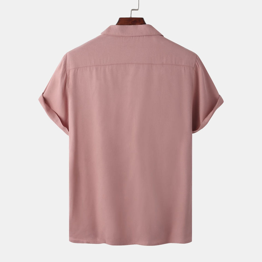 Cora Satin Shirt with Short Sleeve in Pink