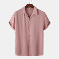 Cora Satin Shirt with Short Sleeve in Pink