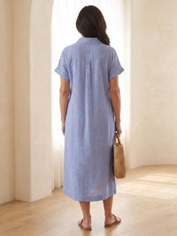 Corabel Women's Striped Button Front Midi Shirt Dress in Light Blue