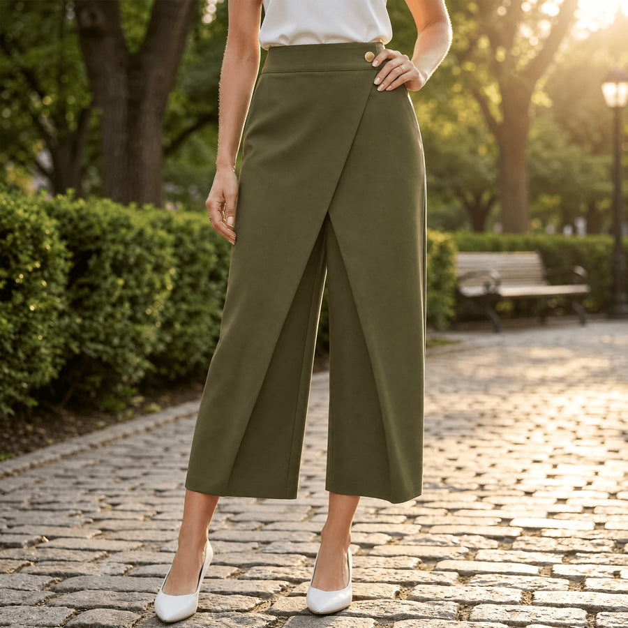 Corabel Women's Wrap Front Wide Leg Pants in Army Green