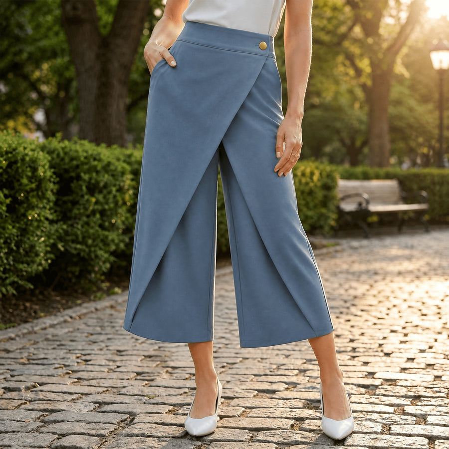 Corabel Women's Wrap Front Wide Leg Pants in Light Blue