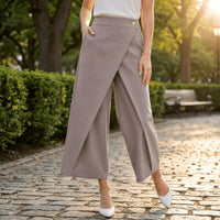 Corabel Women's Wrap Front Wide Leg Pants in Taupe
