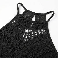Coralie Women's Black Halter Neck Crochet Midi Dress