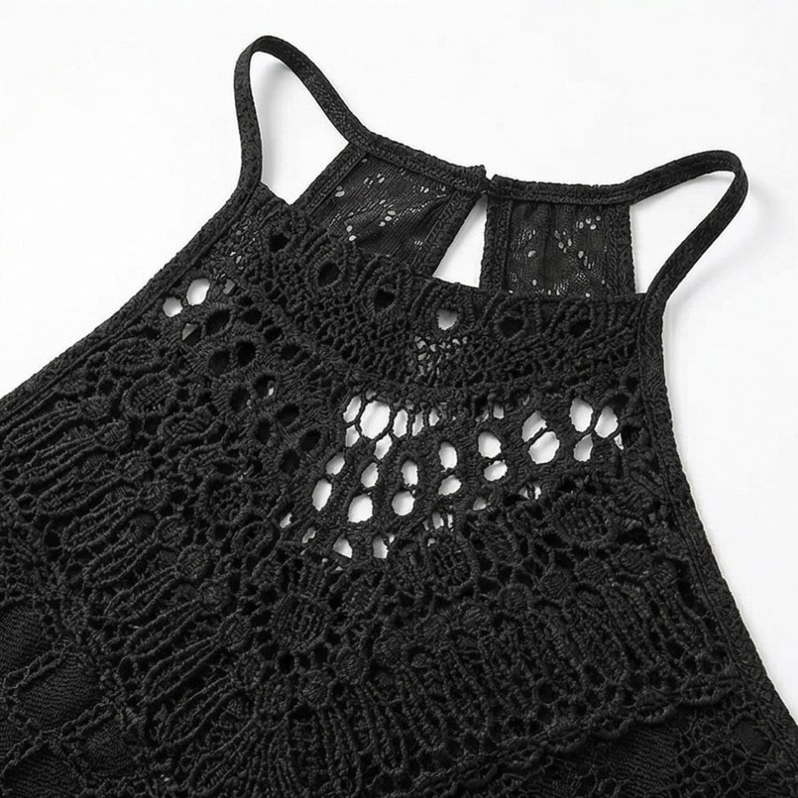 Coralie Women's Black Halter Neck Crochet Midi Dress