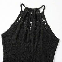 Coralie Women's Black Halter Neck Crochet Midi Dress
