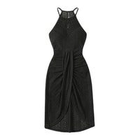 Coralie Women's Black Halter Neck Crochet Midi Dress in Black