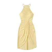 Coralie Women's Black Halter Neck Crochet Midi Dress in Yellow
