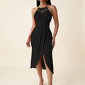 Coralie Women's Black Halter Neck Crochet Midi Dress