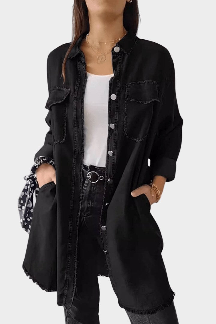 Cordelia Women's Button Front Mini Shirt Dress in Black